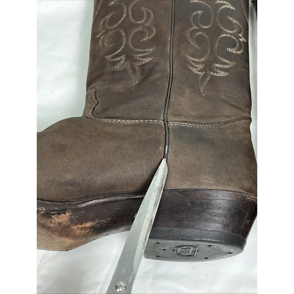 VTG Nocona Cowboy Boots Mens 9.5D Made In USA Brown Leather Western Snip Toe USA